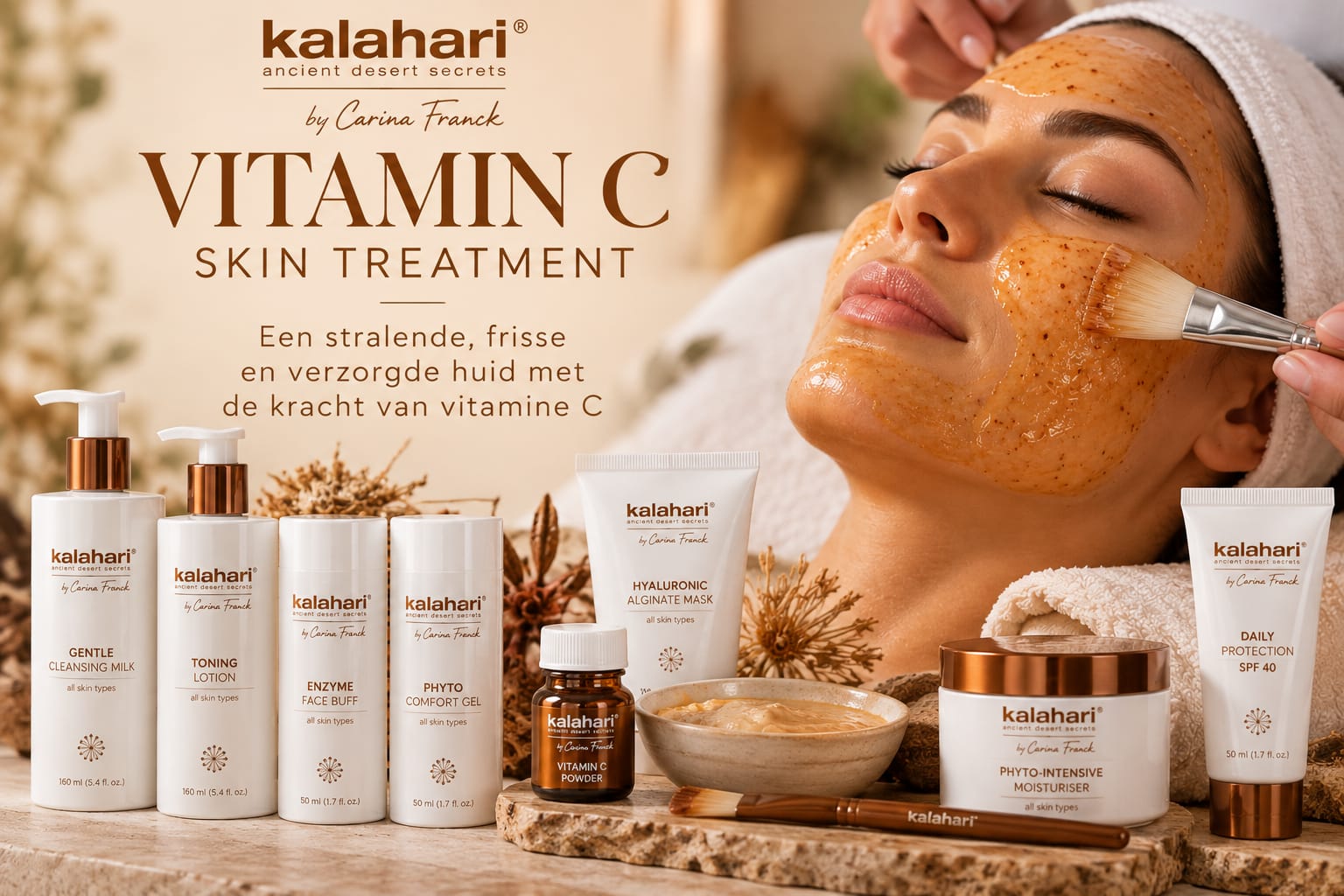 Kalahari Vitamin C Skin Treatment met gezichtsverzorging en producten